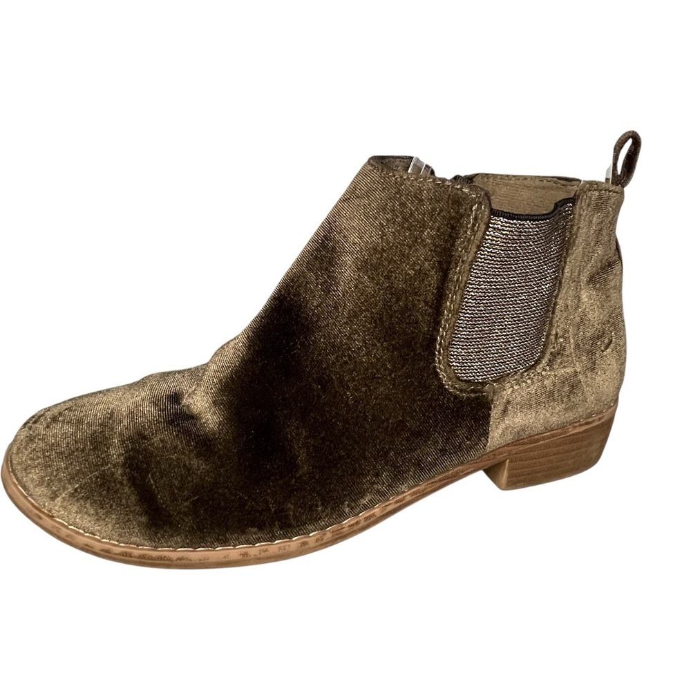 Old Navy Velvet Ankle Boots Womens 6 Olive Green Size Zip Booties Silver Gussets